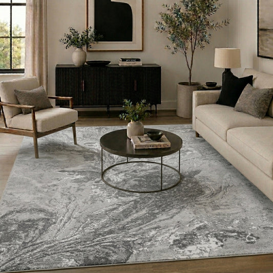 Grey Serenity Water Flow abstract rug, in a room setting
