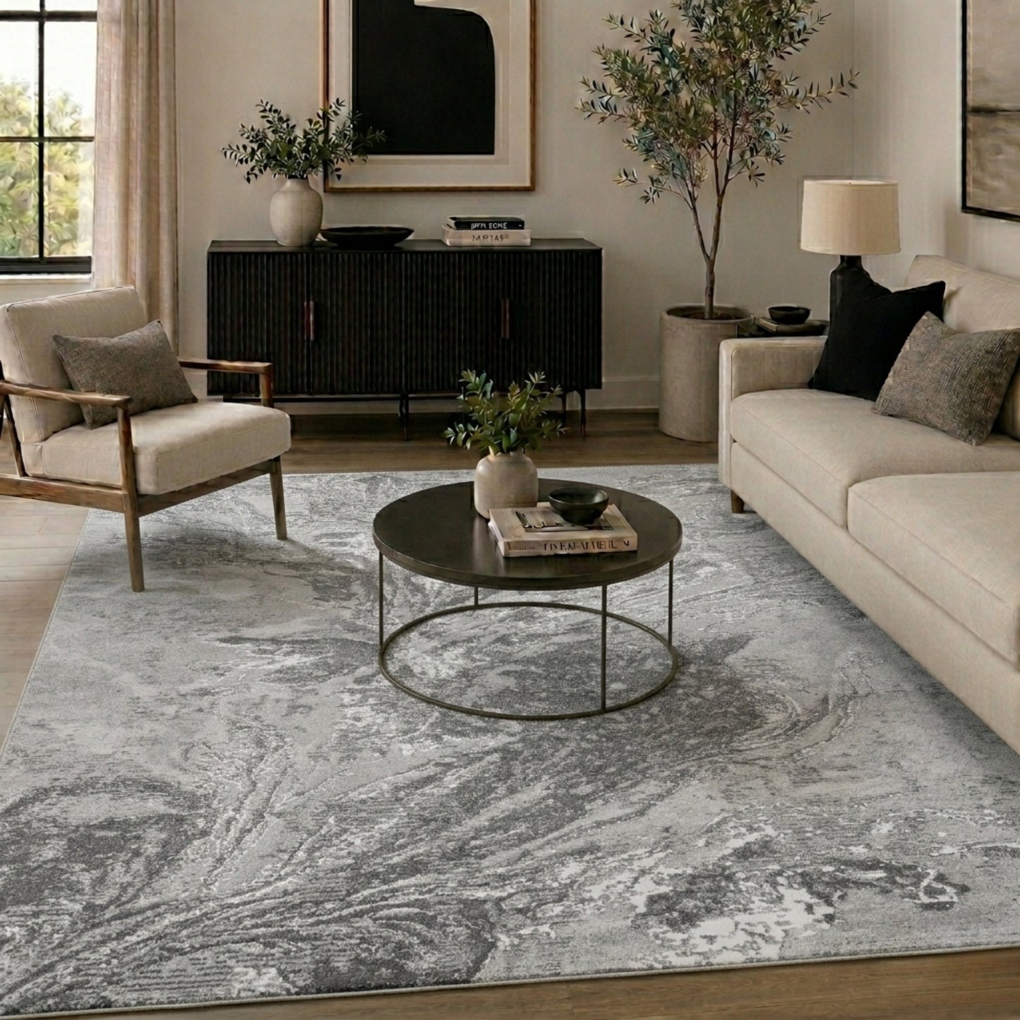 Serenity Metallic Abstract Rug - Water Flow Stone
