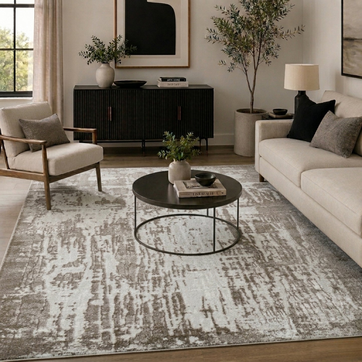 Serenity Metallic Abstract Rug - Abrasion Grey