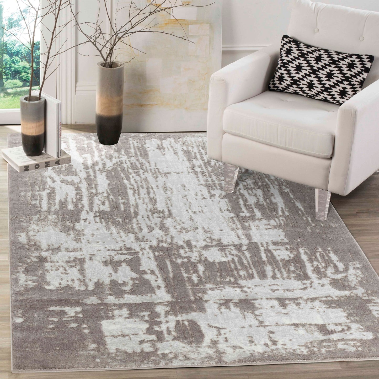 Serenity Metallic Abstract Rug - Abrasion Grey