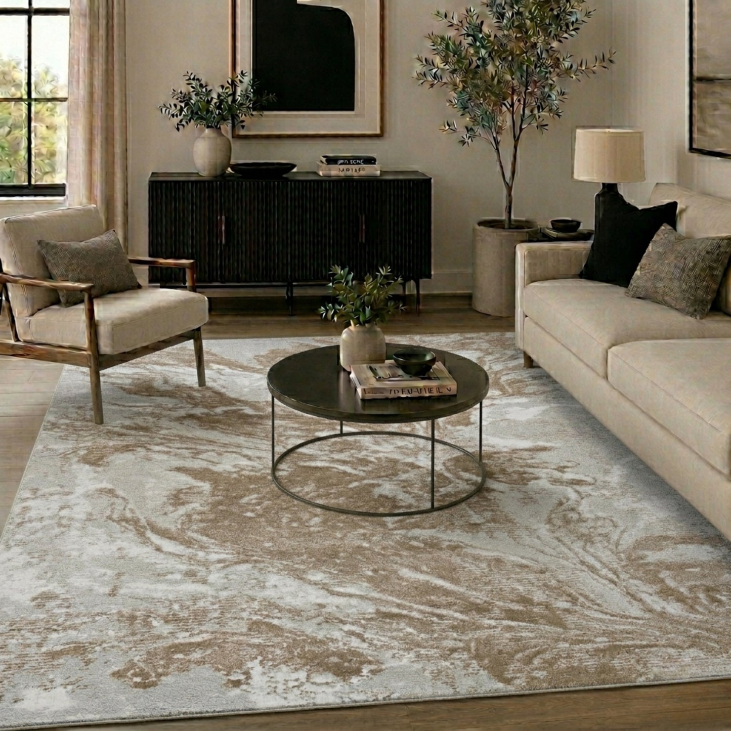 Serenity Metallic Abstract Rug - Water Flow Stone