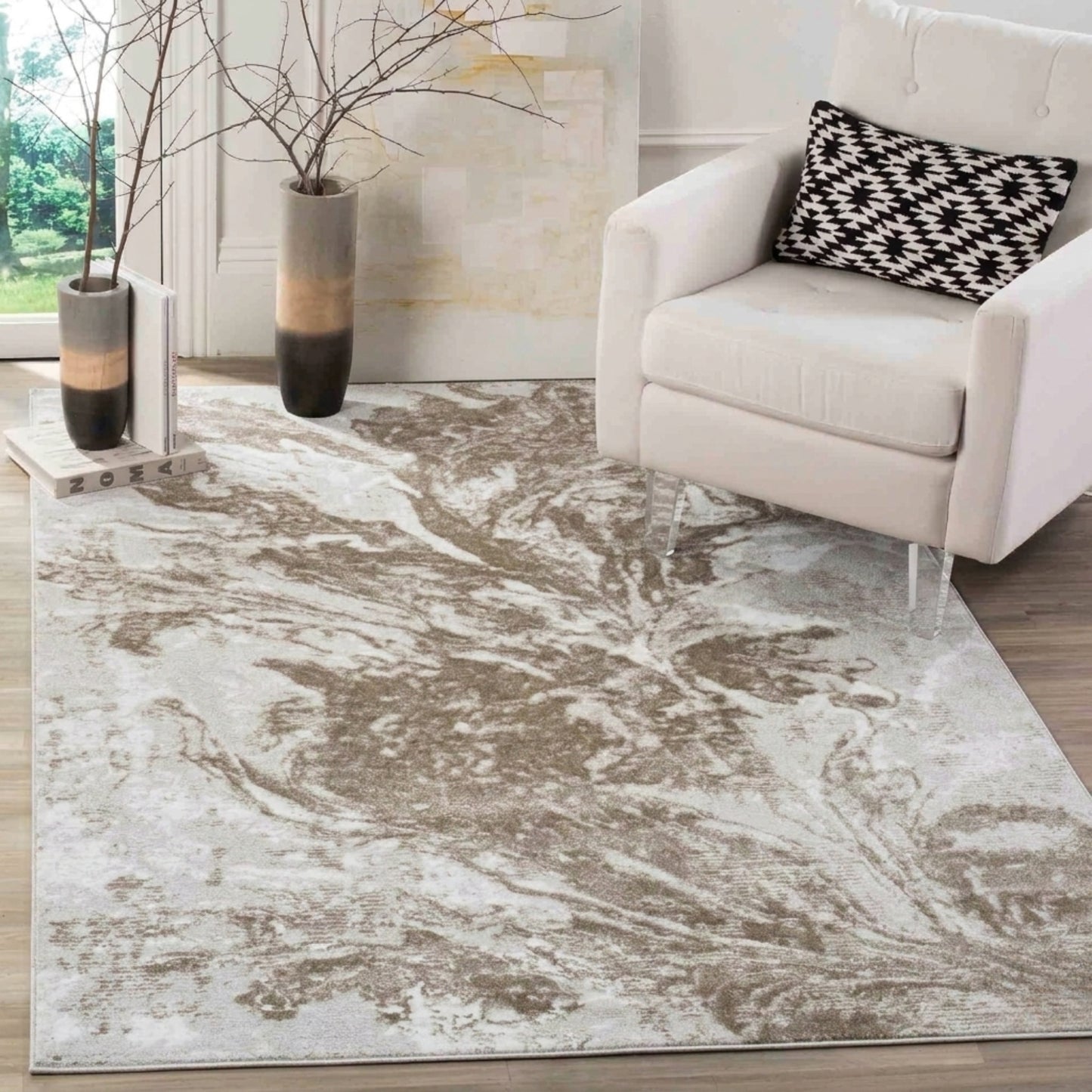 Serenity Metallic Abstract Rug - Water Flow Stone