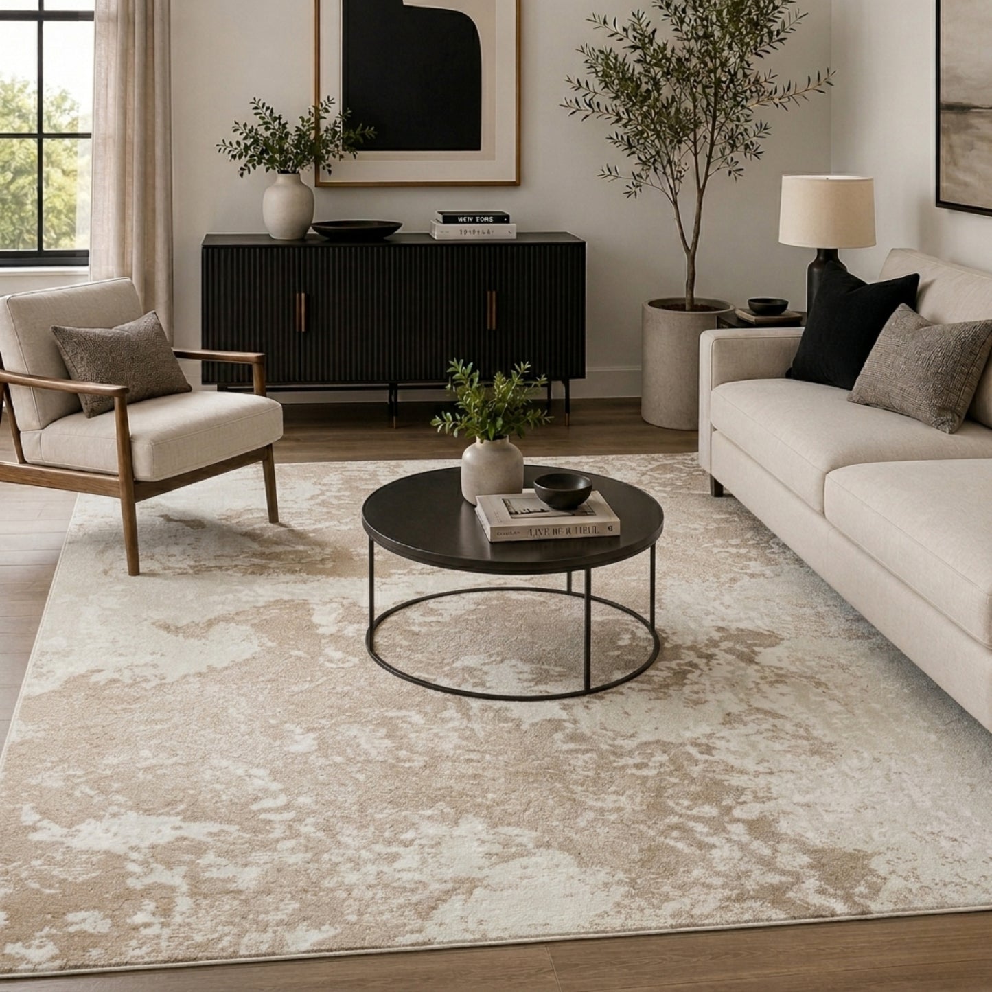 Serenity Metallic Abstract Rug - Sprayed Black