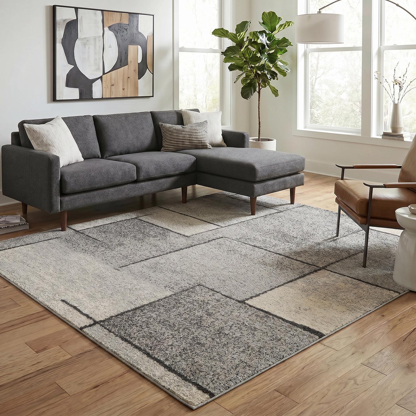 Rhodes Neutral Geometric Rug - Sketch Sage