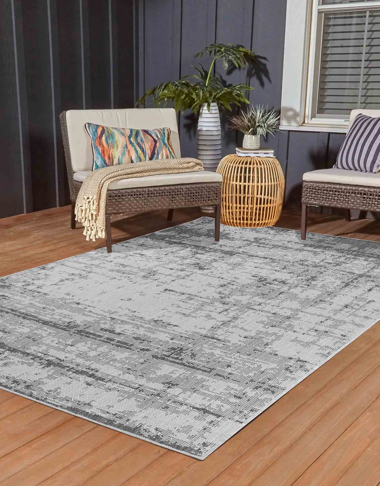 Sky Abstract Outdoor Rug - Dark Grey