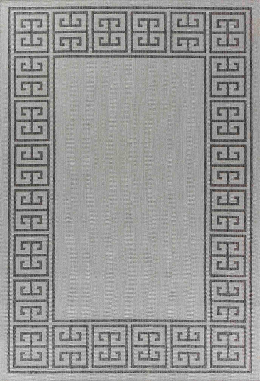 Sky Greek Key Outdoor Rug - Dark Grey