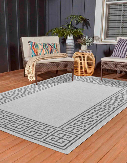 Sky Greek Key Outdoor Rug - Dark Grey