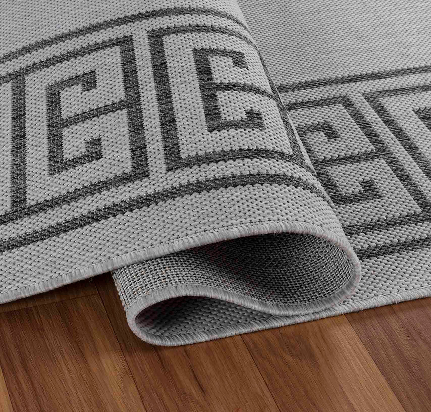 Sky Greek Key Outdoor Rug - Dark Grey