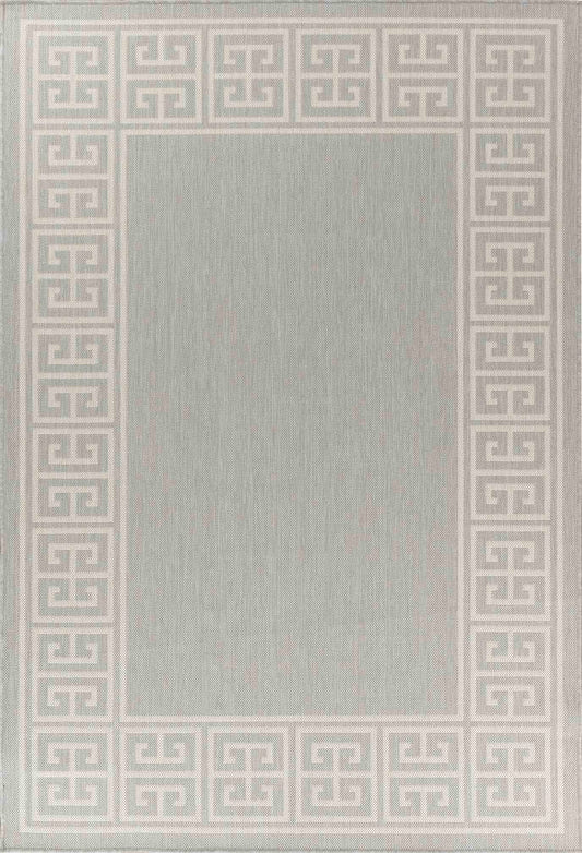 Sky Greek Key Outdoor Rug Silver