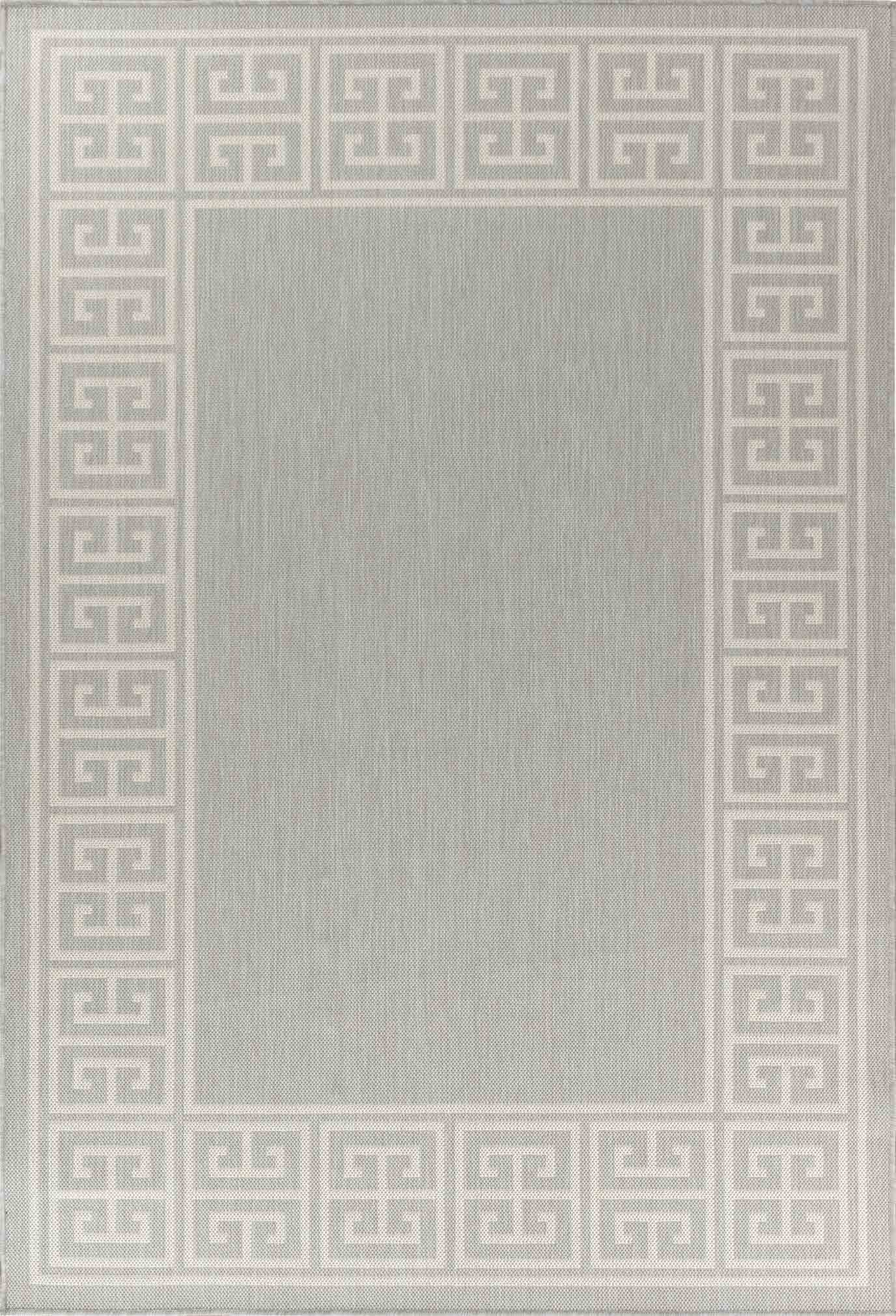 Sky Greek Key Outdoor Rug Silver