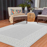 Sky Greek Key Outdoor Rug Silver