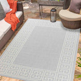 Sky Greek Key Outdoor Rug Silver