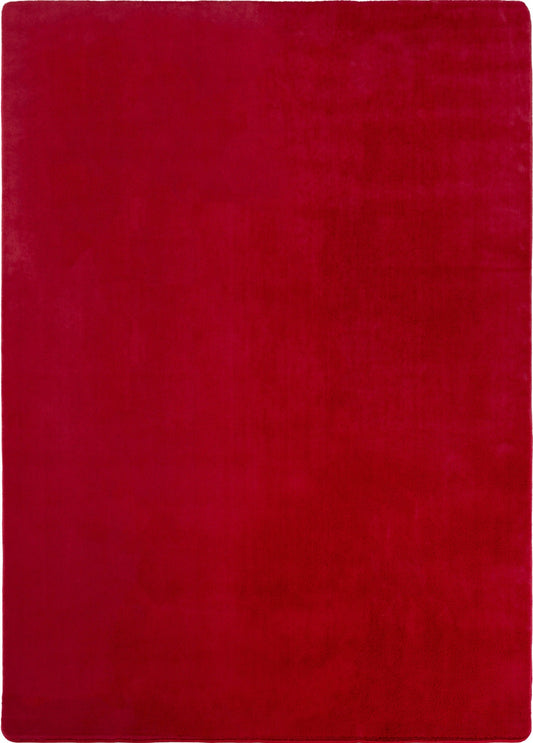 Red Snuggly washable rug, flat portrait view