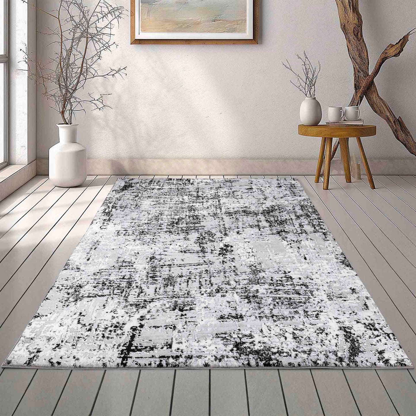 Serenity Abstract Lines Rug - Black
