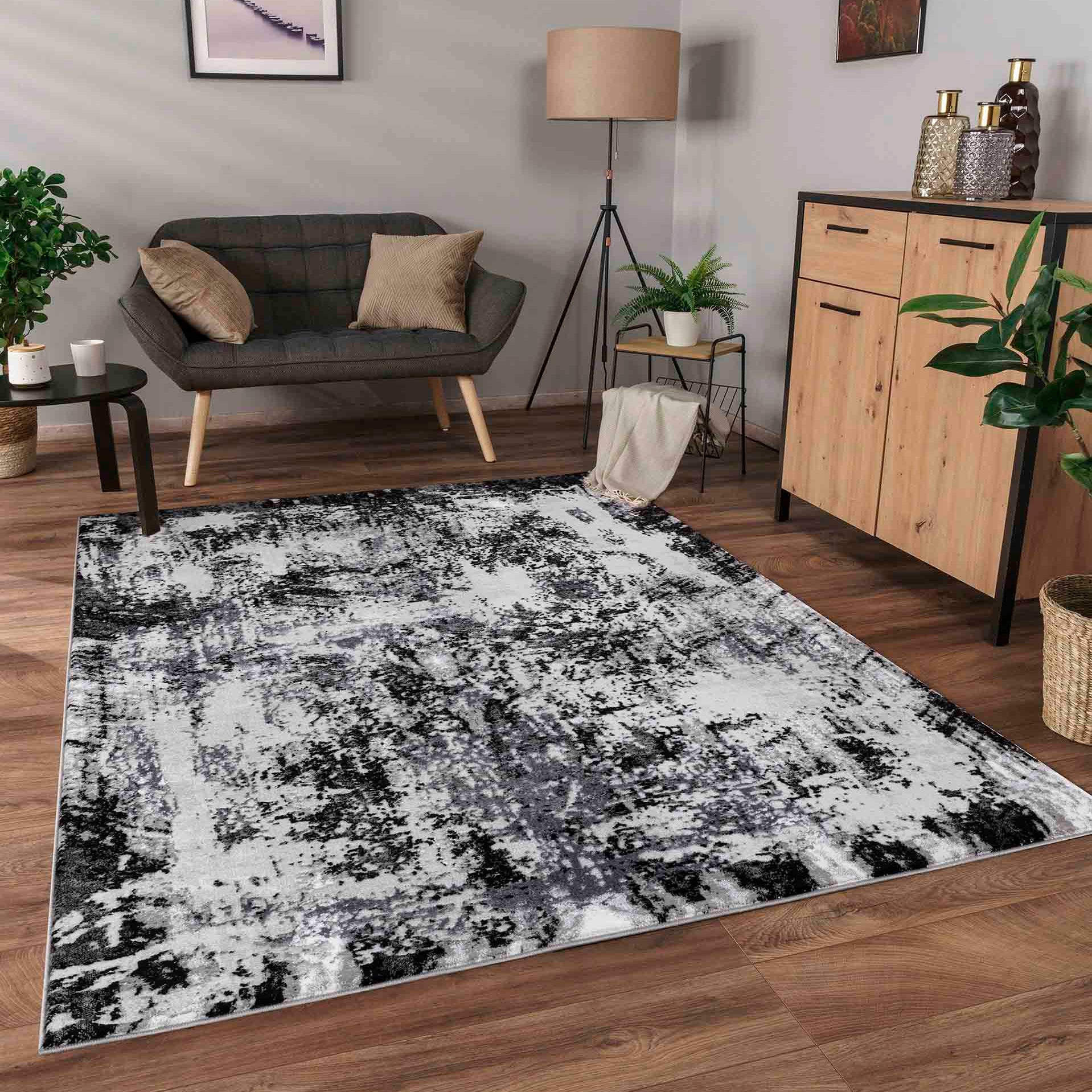 Serenity Abstract Acrylic Rug - Black