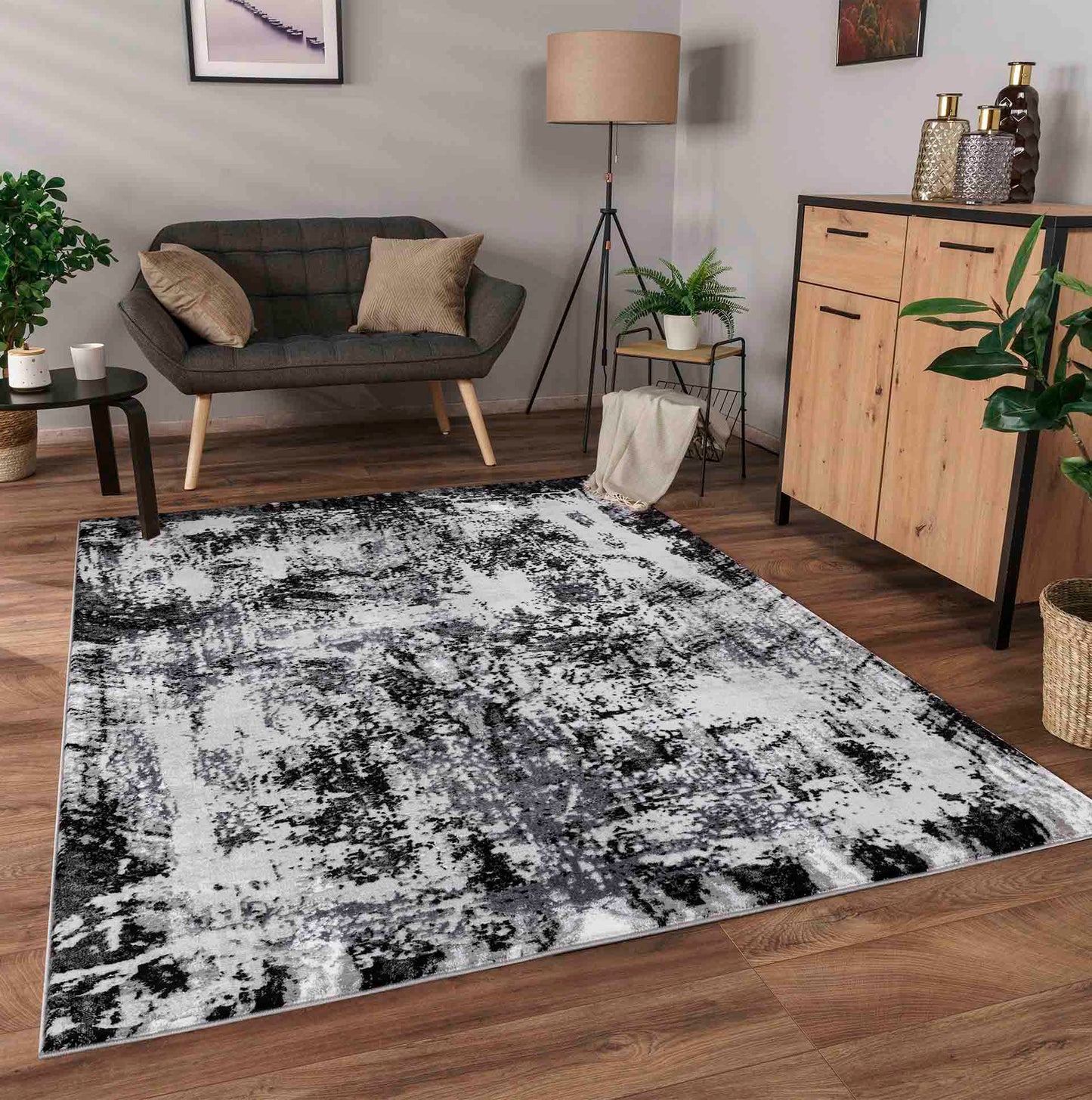 Serenity Abstract Acrylic Rug - Black
