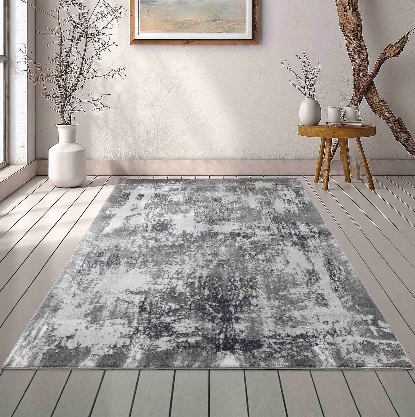 Serenity Abstract Acrylic Rug - Grey