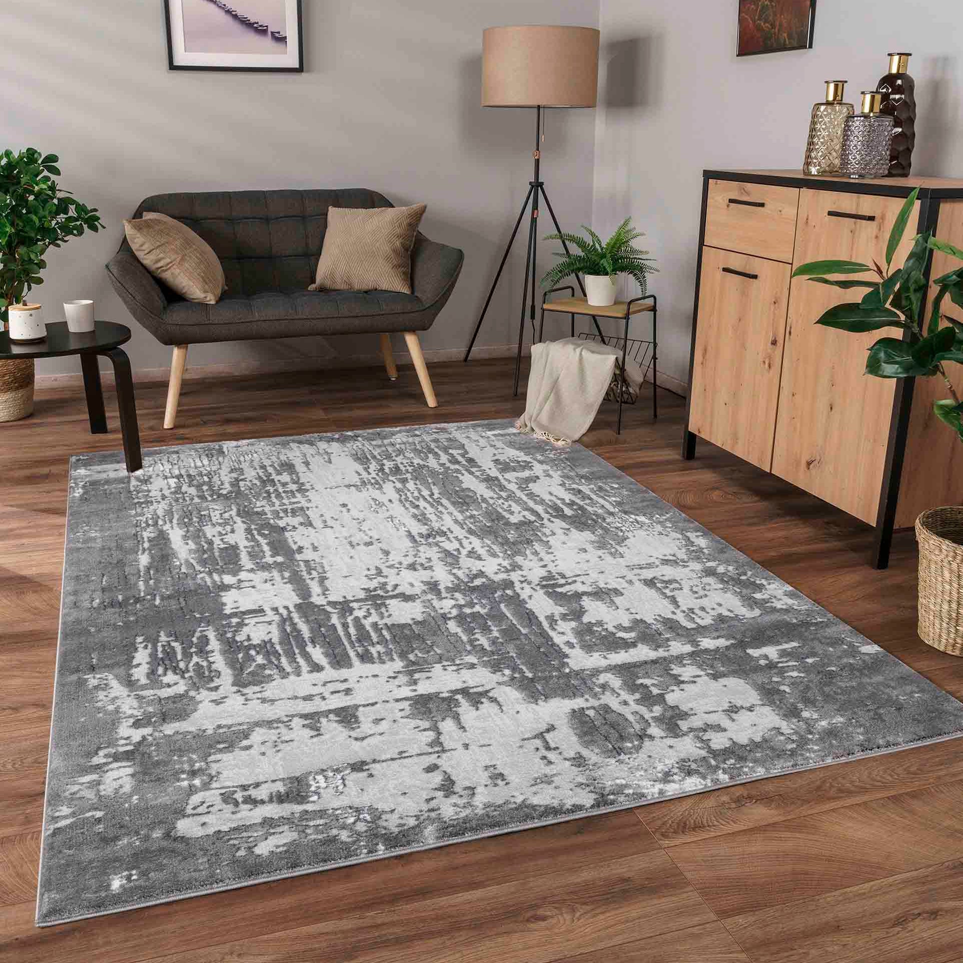 Serenity Abstract Abrasion Rug - Grey