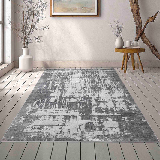 Serenity Abstract Abrasion Rug - Grey