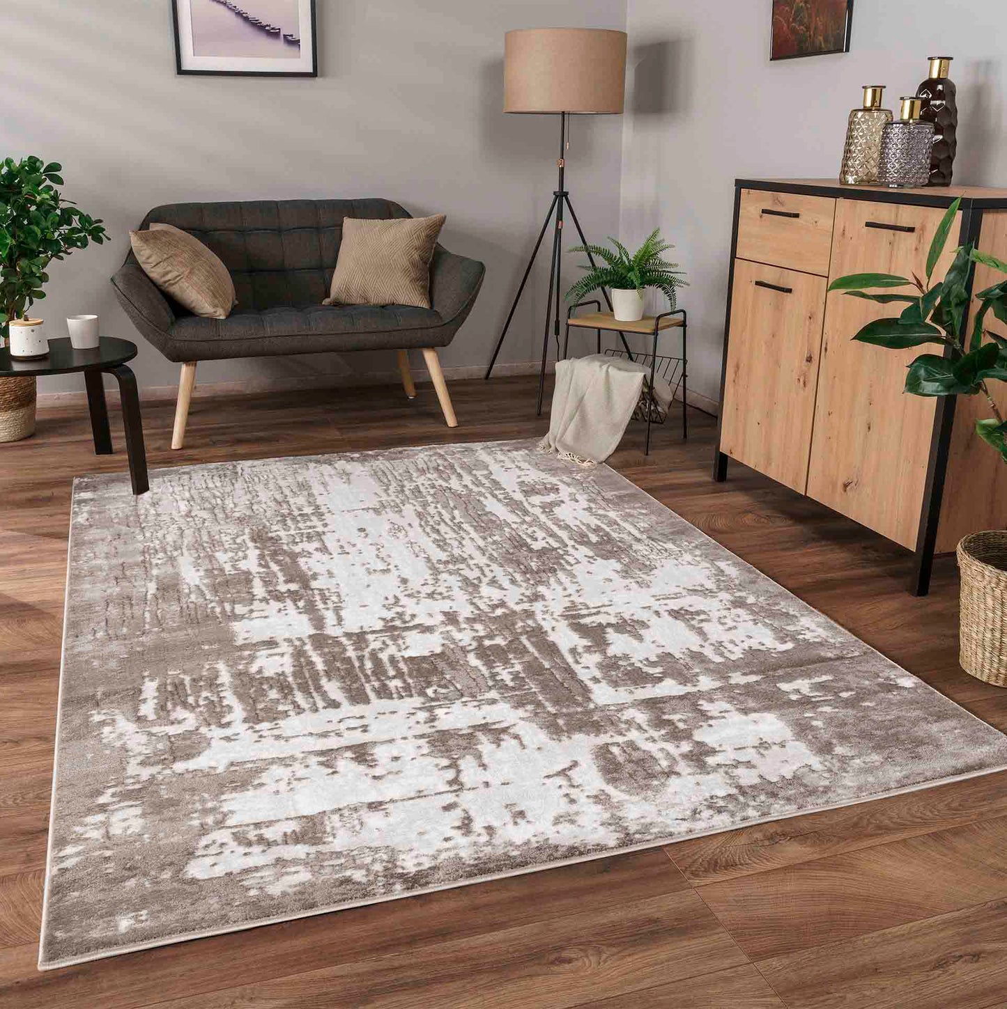 Serenity Abstract Abrasion Rug - Stone