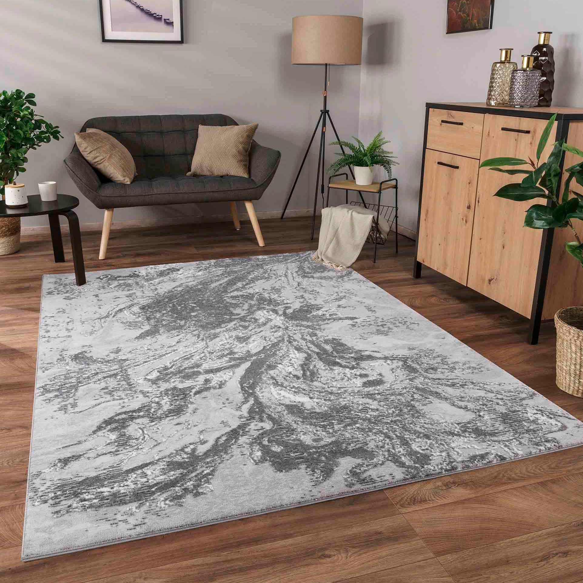 Serenity Abstract Waterflow Rug - Grey