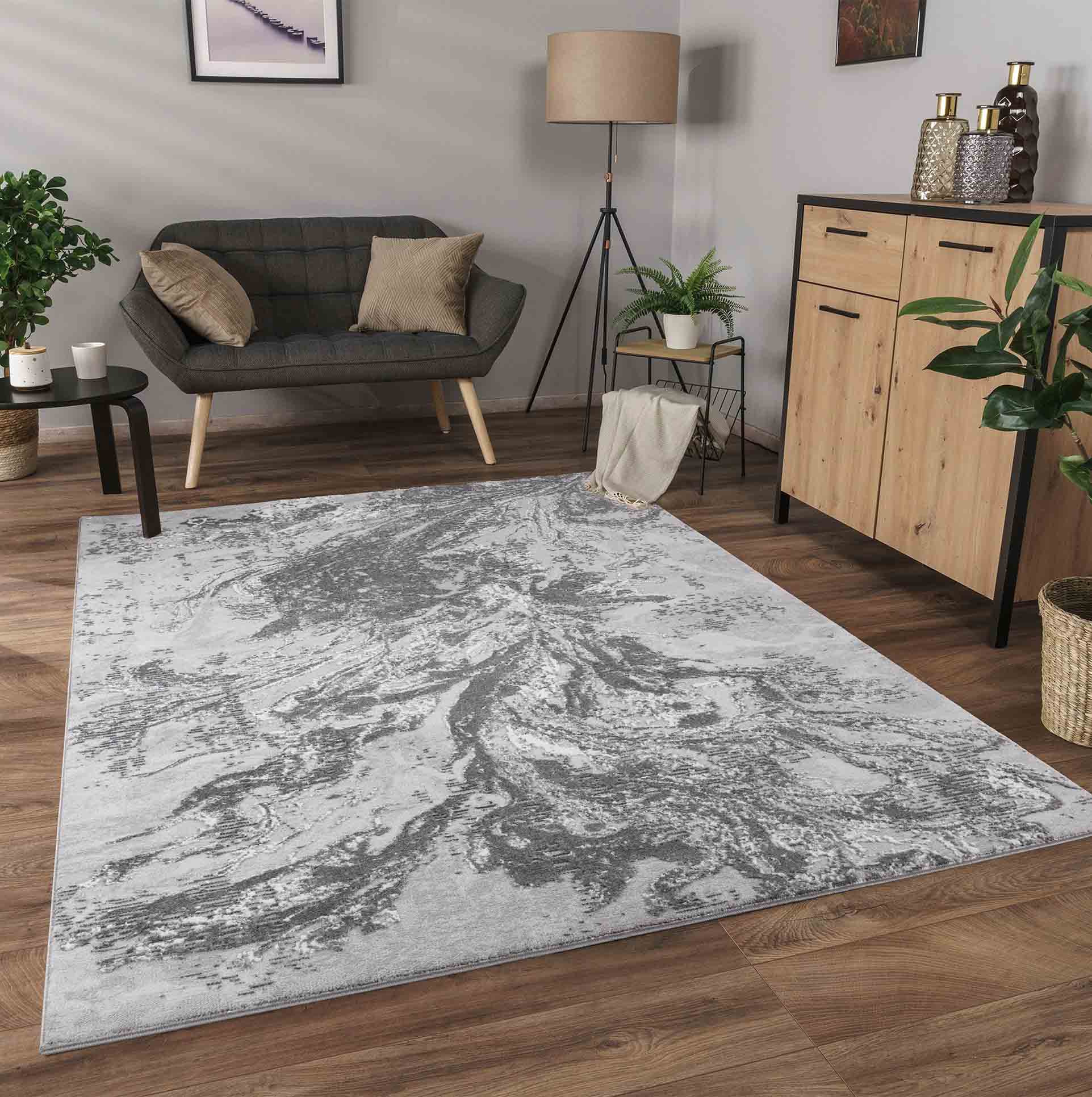 Serenity Abstract Waterflow Rug - Grey