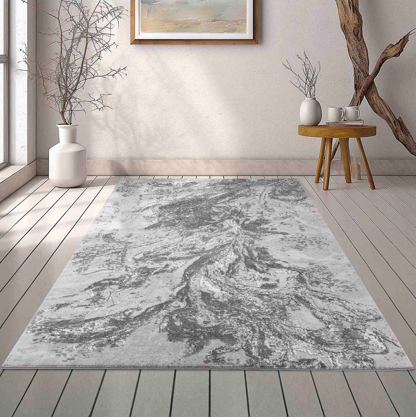 Serenity Abstract Waterflow Rug - Grey