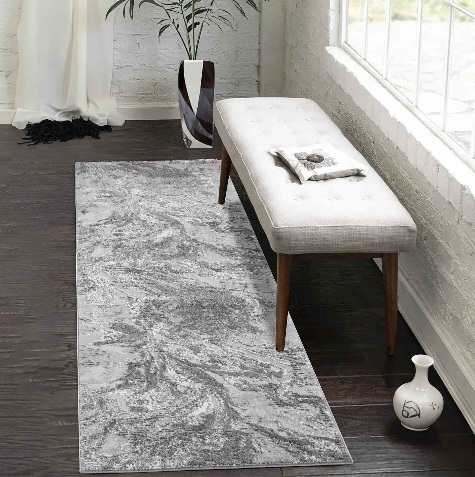 Serenity Abstract Waterflow Rug - Grey