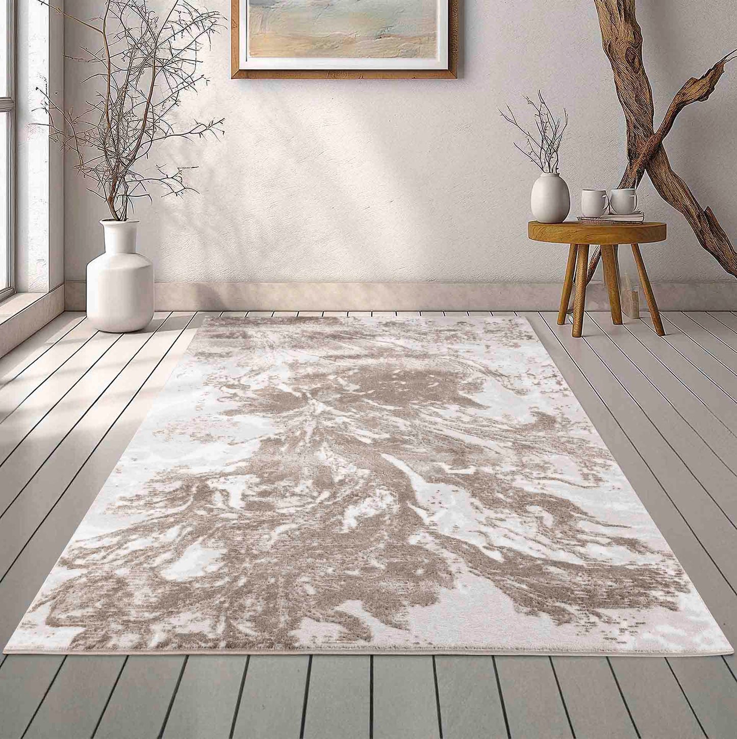 Serenity Abstract Water flow Rug - Stone