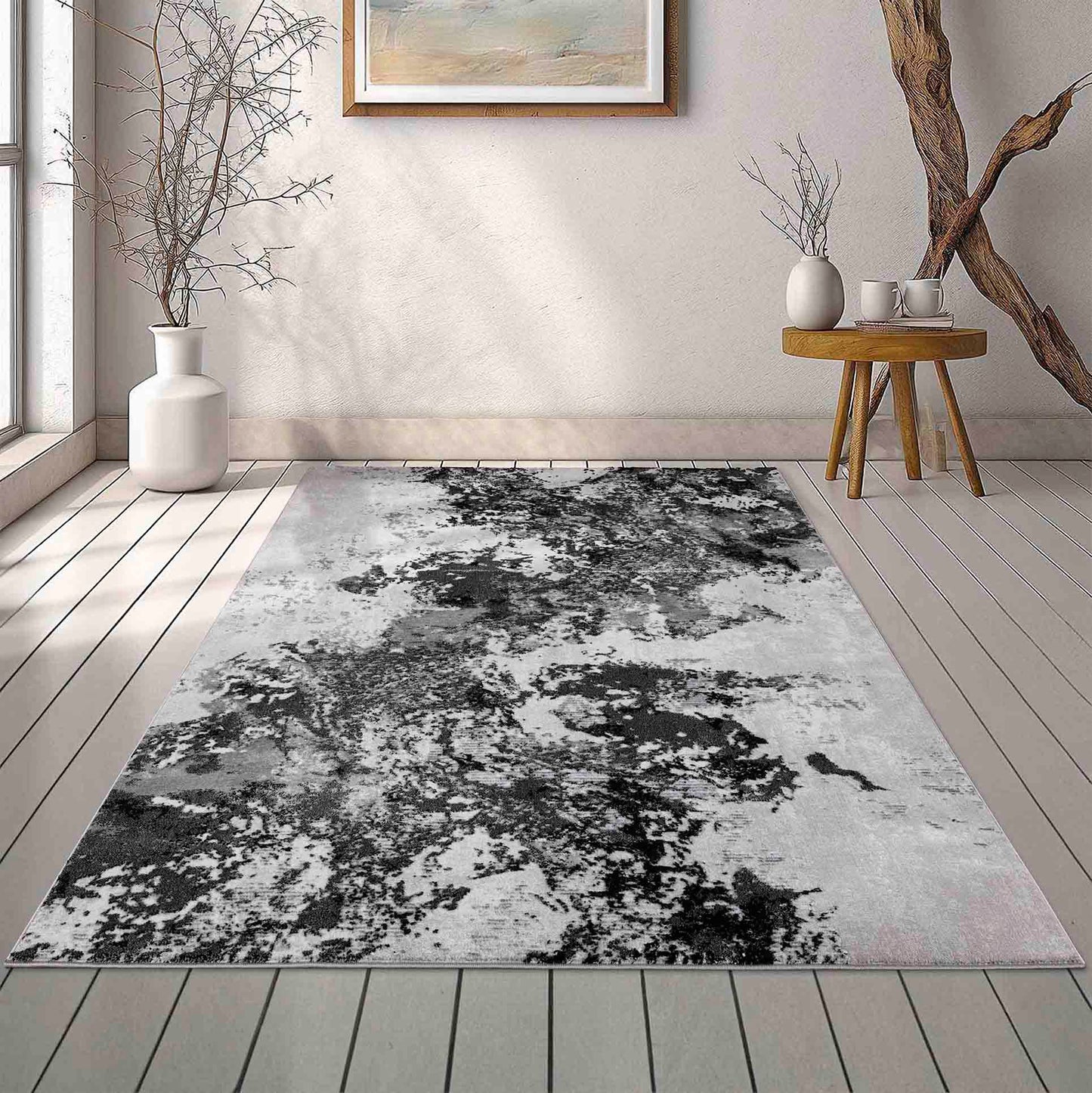 Serenity Abstract Sprayed Rug  - Black