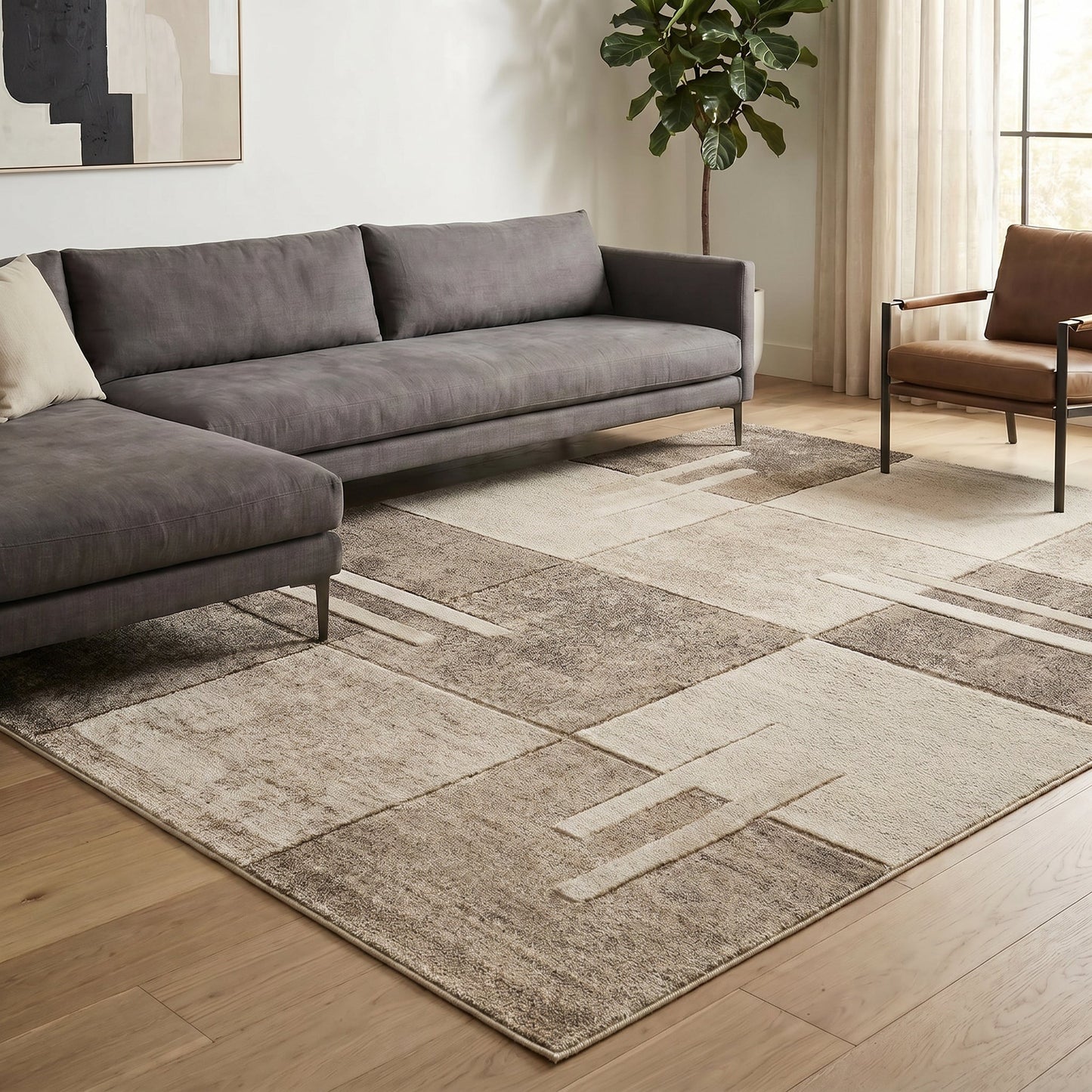 Santiago Carved Abstract Rug - Tile Beige