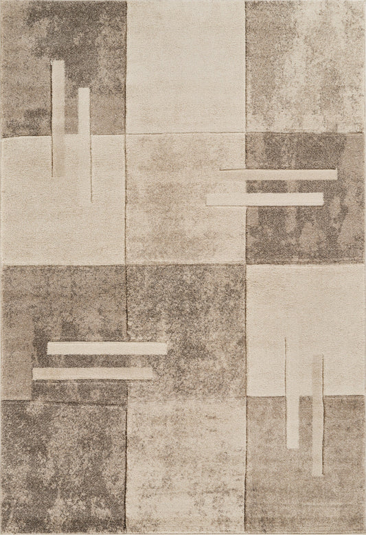 Beige Santiago Tile carved abstract rug, flat portrait view