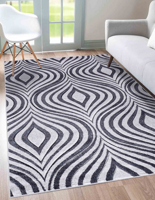 Valencia Ogee Carved Rugs - Dark Grey