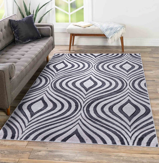Valencia Ogee Carved Rugs - Dark Grey