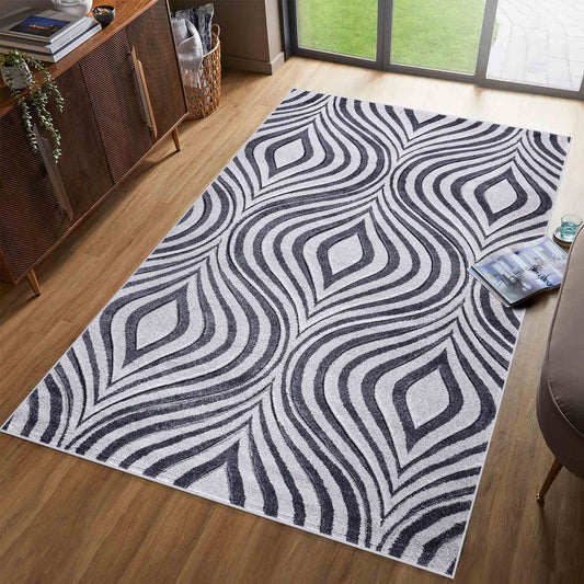 Valencia Ogee Carved Rugs - Dark Grey
