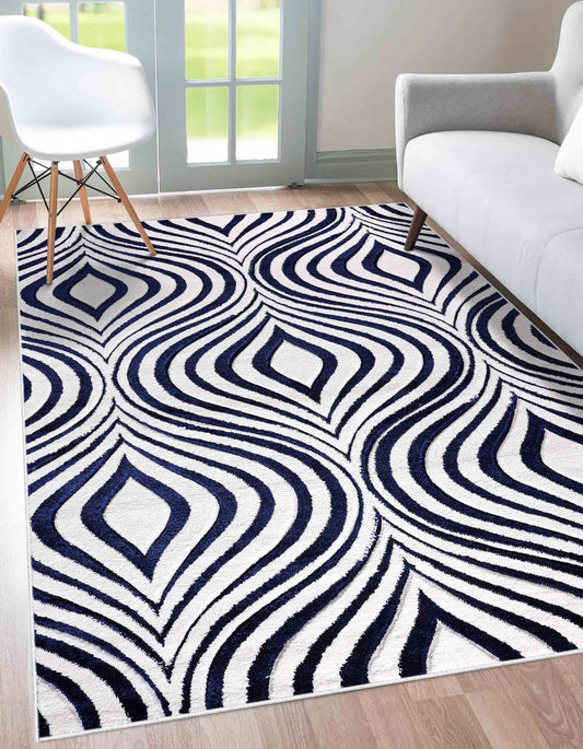 Valencia Ogee Carved Rugs - Navy