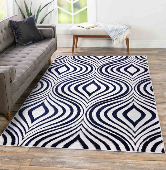 Valencia Ogee Carved Rugs - Navy
