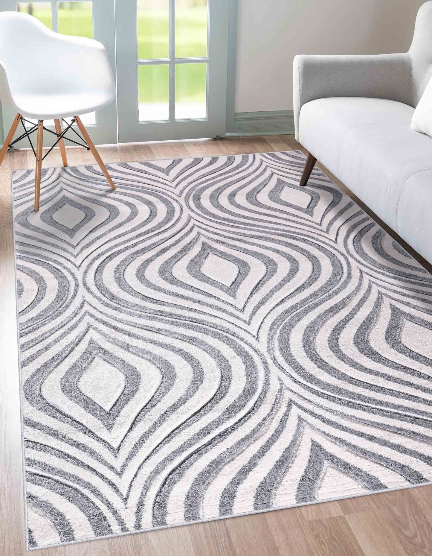 Valencia Ogee Carved Rugs - Silver