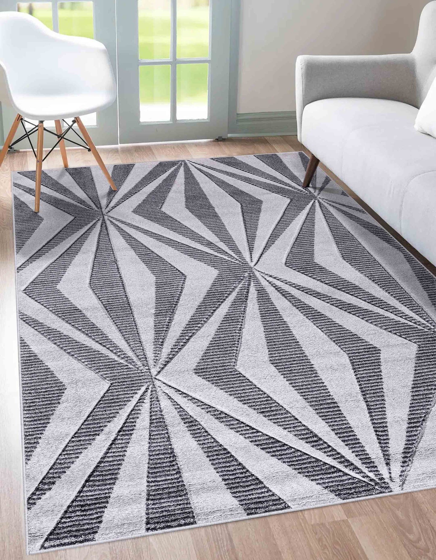 Valencia Crystal Carved Rugs - Dark Grey
