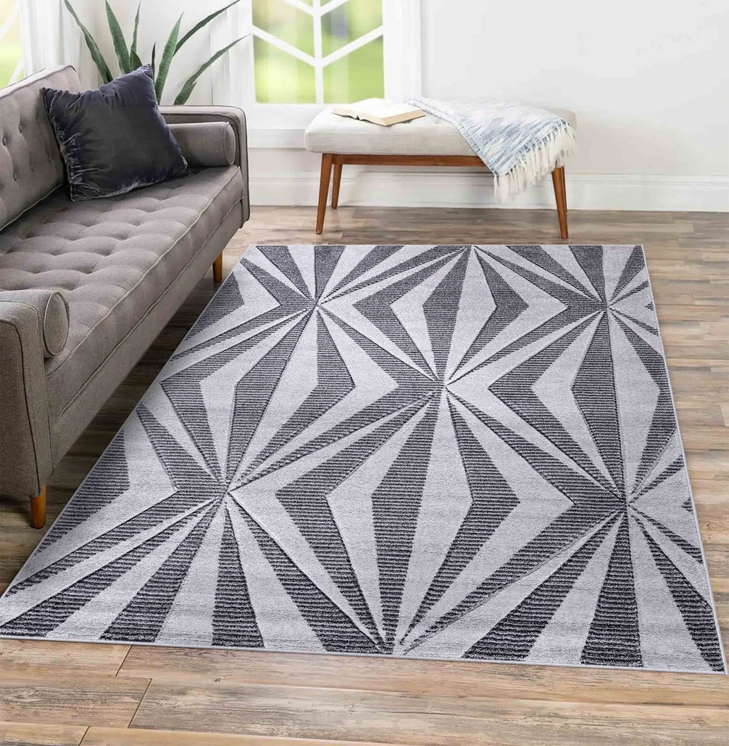 Valencia Crystal Carved Rugs - Dark Grey