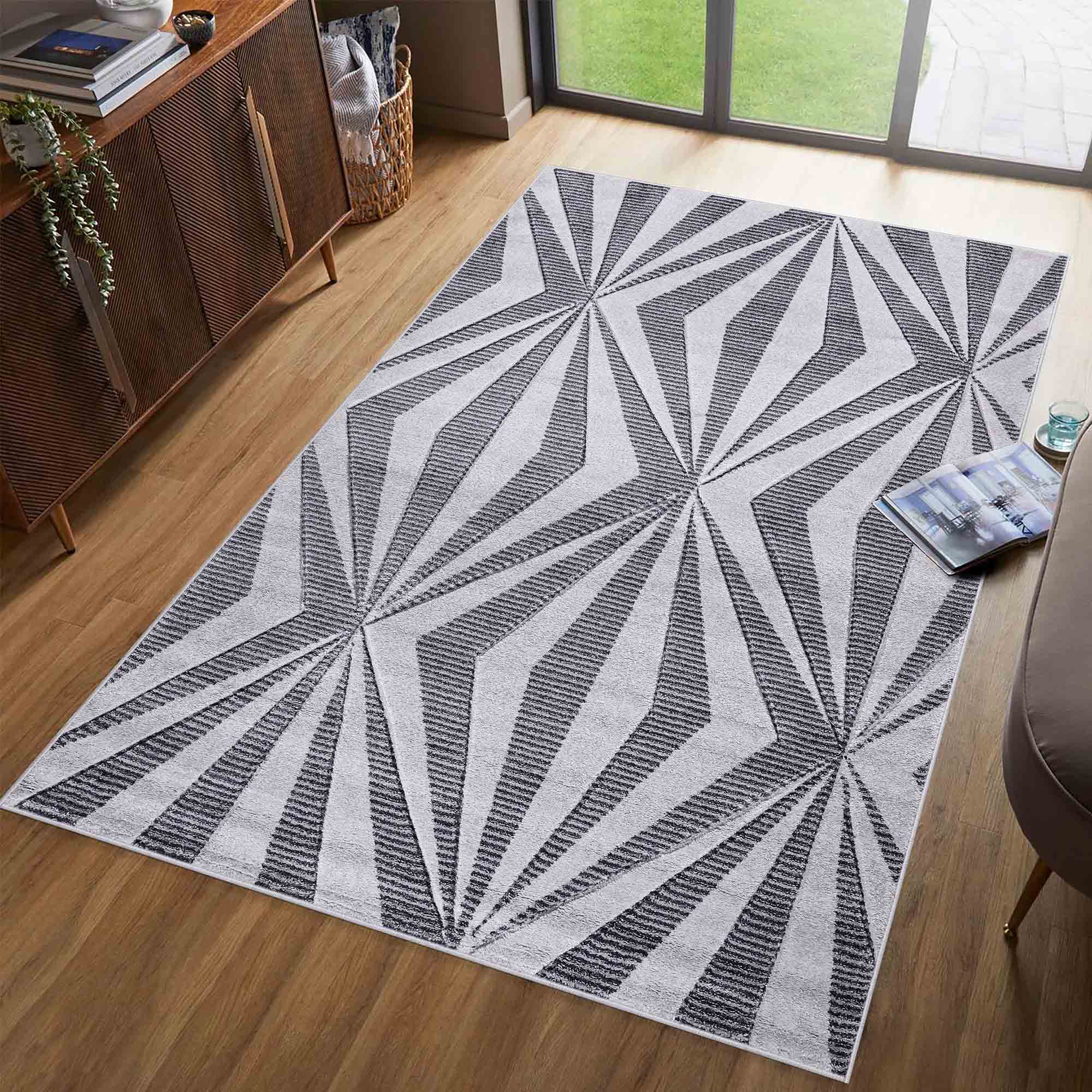 Valencia Crystal Carved Rugs - Dark Grey