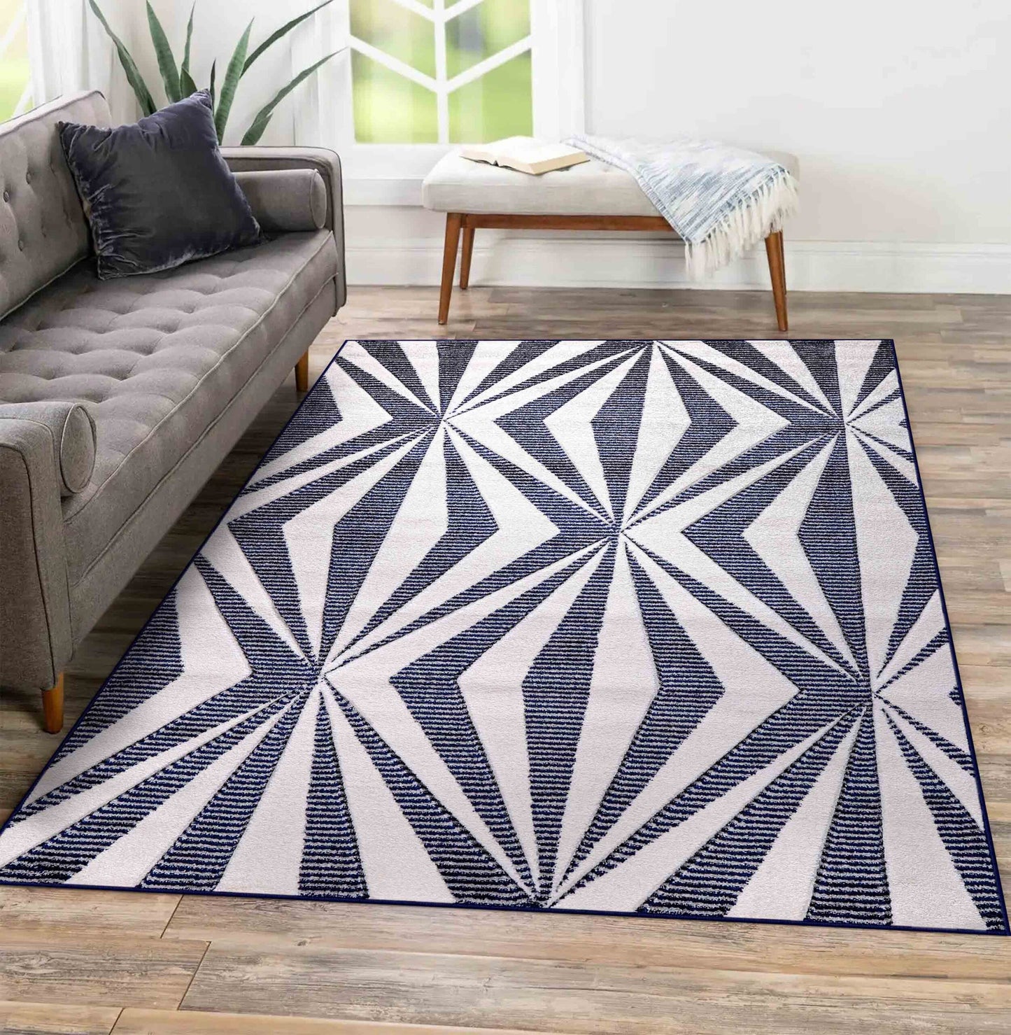 Valencia Crystal Carved Rugs - Navy
