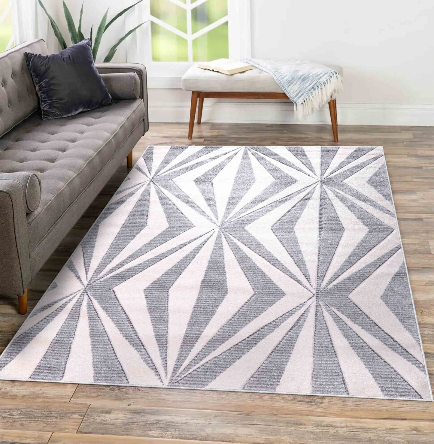 Valencia Crystal Carved Rugs - Silver