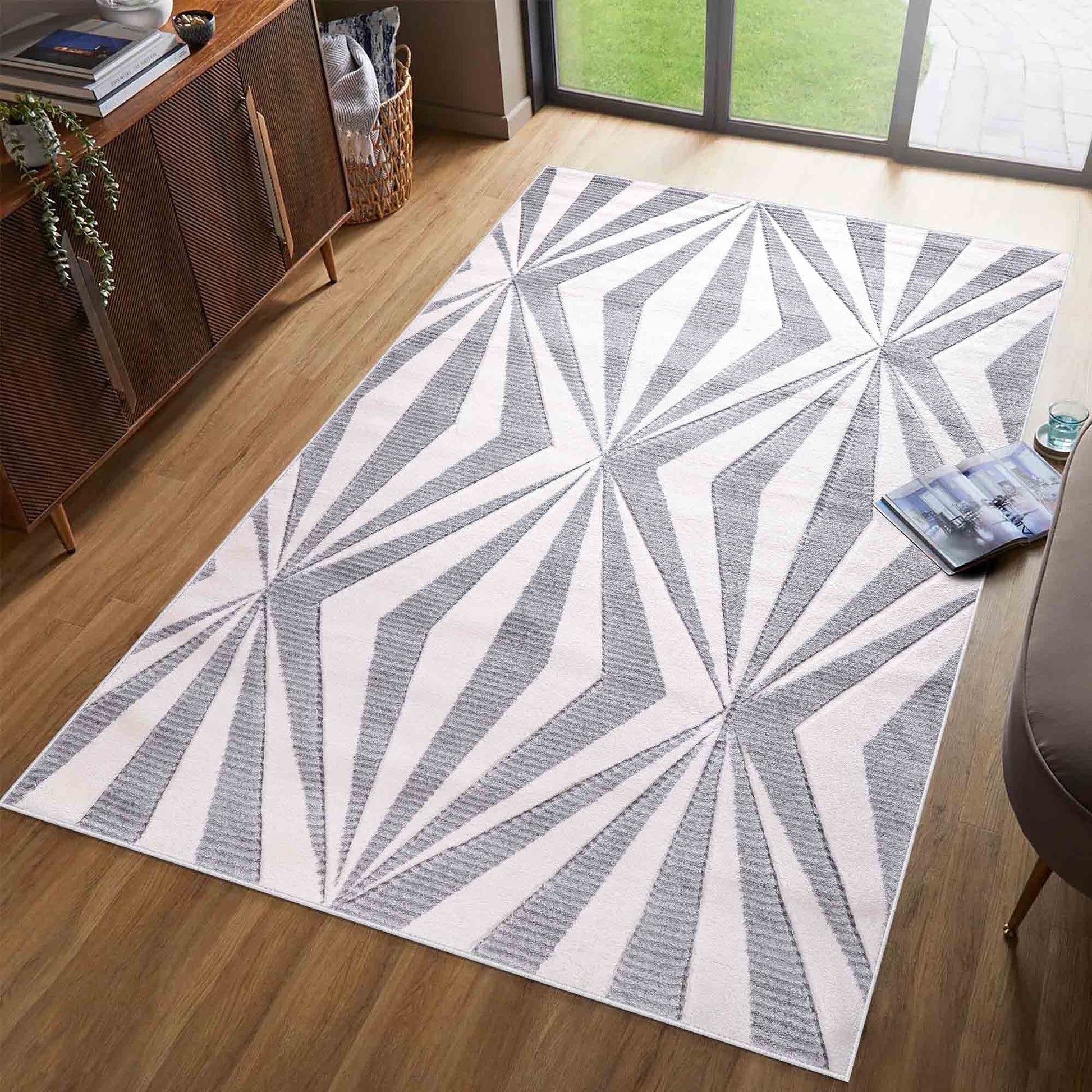 Valencia Crystal Carved Rugs - Silver