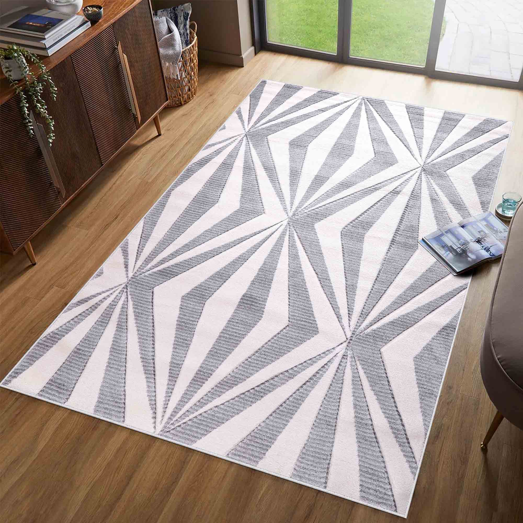Valencia Crystal Carved Rugs - Silver