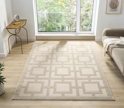 Vellure Textured Geometric Rug - Maze Cream