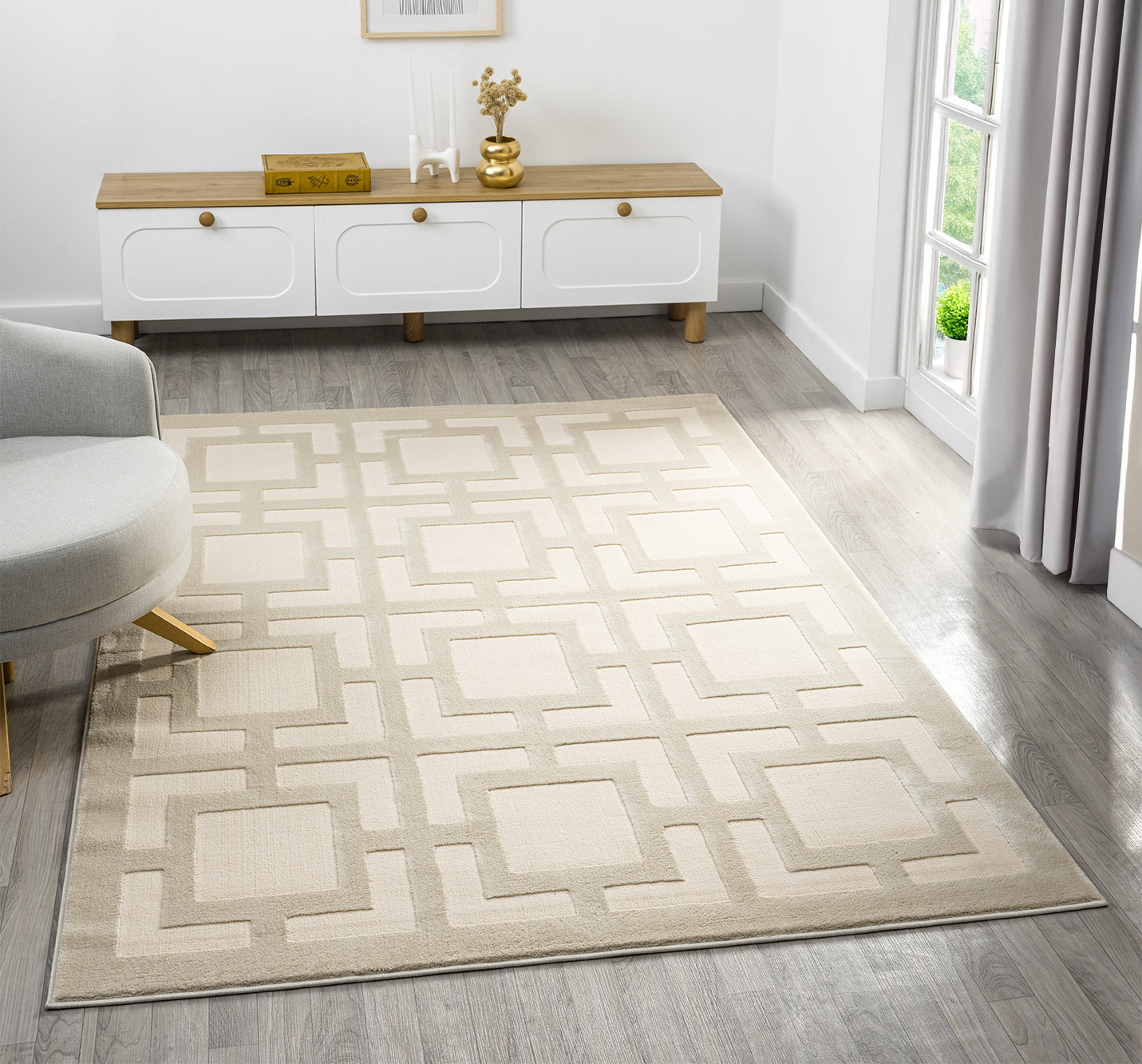 Vellure Textured Geometric Rug - Maze Grey