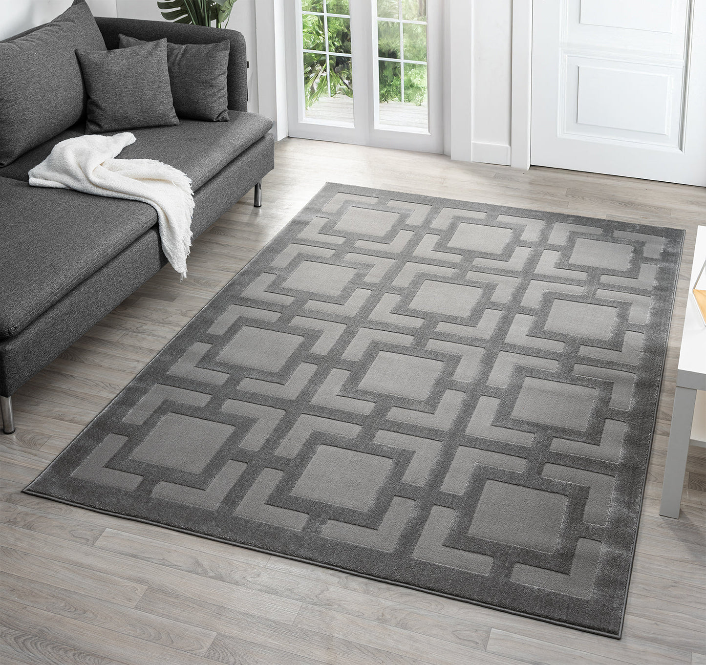 Vellure Textured Geometric Rug - Maze Grey
