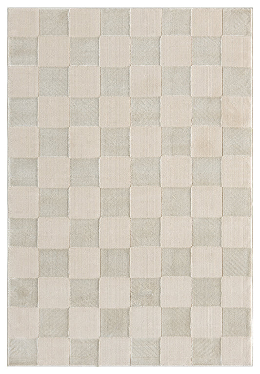 Cream Vellure Grid textured geometric rug, top-down view