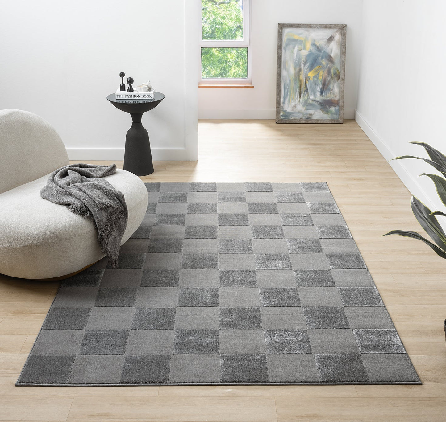 Vellure Textured Geometric Rug - Grid Cream